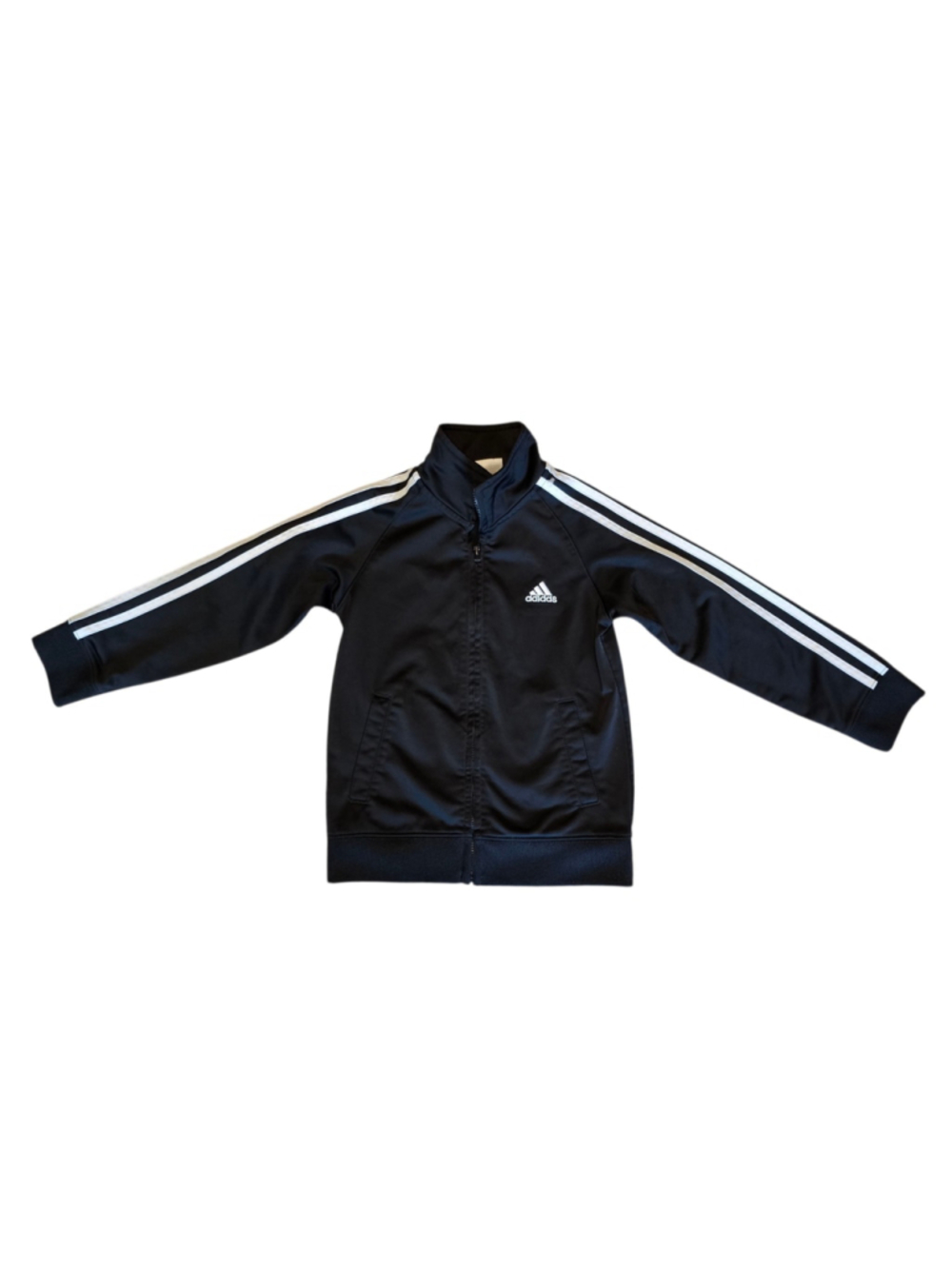 Adidas Kids Size 5 Black White 3 Stripe Track Jacket Full Zip Embroidered Logo